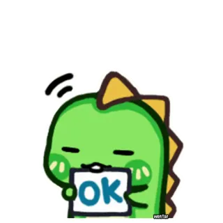☺️ OK 恐龙, 可爱, 卡通, 绿色, OK whatsapp sticker