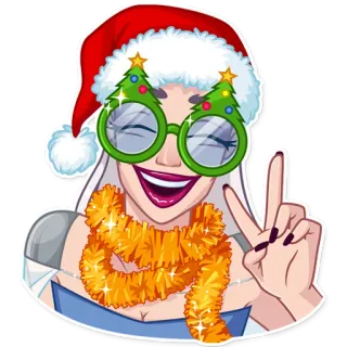 ✌️ mulher, Natal, gorro de Papai Noel, feriado, festivo, óculos, celebração telegram sticker