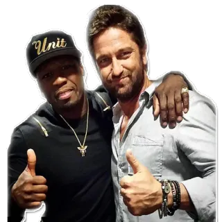 👍 Unit beroemdheden, 50 Cent, Gerard Butler, duim omhoog telegram sticker