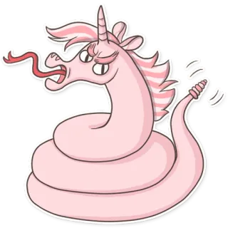 🐍 unicorn, ular, merah muda, kartun, hibrida, fantasi, makhluk whatsapp sticker