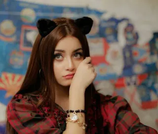 😩 portrait, woman, cat ears, plaid shirt, beauty telegram sticker