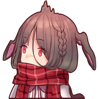 😳 Anime, Chibi, Carino, Occhi rossi, Sciarpa, Orecchie da coniglio, Treccia telegram sticker