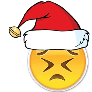 😣 Emoji, Natal, Triste, Gorro de Papai Noel, Festivo, Feriado, Rosto amarelo telegram sticker