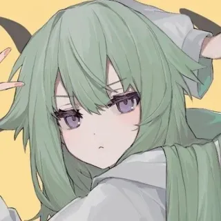 ❤️ Anime, Mädchen, Hörner, grüne Haare, süß, Kunst, Cartoon telegram sticker