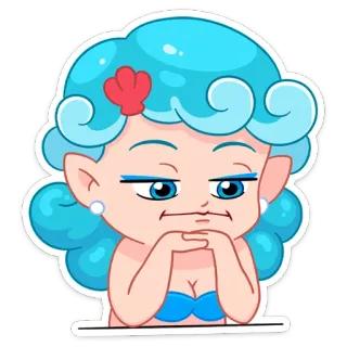 😐 kartun, putri duyung, rambut biru, laut, samudra, karakter telegram sticker