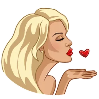 😘 phụ nữ, tóc vàng, hôn, trái tim, vẻ đẹp, hoạt hình, tình yêu telegram sticker