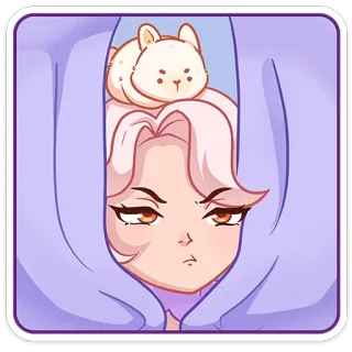 😠 Аниме девушка, Мультяшный персонаж, Кот, Фиолетовый, Милый, Кавай, Наклейка telegram sticker
