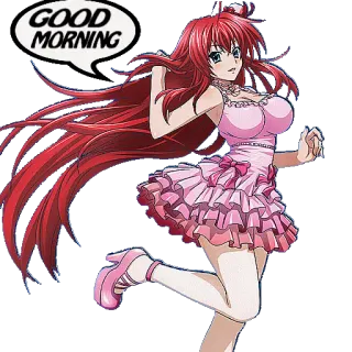 🛏 GOOD MORNING Anime, Garota, Cabelo vermelho, Vestido, Bom dia telegram sticker