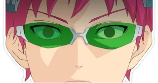 😶 Saiki Kusuo The Disastrous Life of Saiki K. anime, personagem, cabelo rosa, óculos verdes, Saiki Kusuo telegram sticker