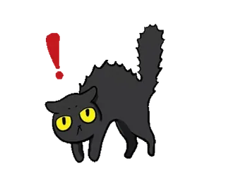 🐾 chat, chat noir, point d'exclamation, dessin animé, effrayé, alerte telegram sticker