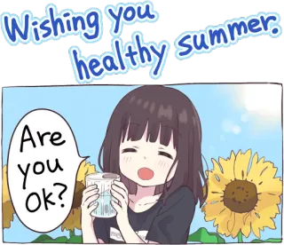 ☀️ Wishing you healthy summer.
Are you ok? zomer, gezond, anime, zonnebloem, meisje whatsapp sticker
