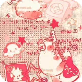 🖼 All the Pretty Stars shine for you stars, cute, kawaii, cartoon, illustration, dog, telephone, guitar telegram sticker