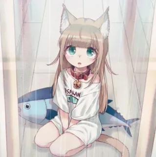 🐾 OSAKAN Аниме, Девушка-кошка, Неко, Милый, Осака, Тунец, Рыба telegram sticker