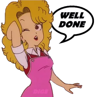 💋 WELL DONE Desenho animado, Bem feito, Feminino, Loira, Piscadela, Positivo, Incentivo telegram sticker