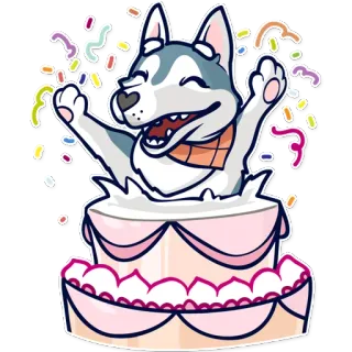 🎂 perro, cumpleaños, celebración, torta, confeti, fiesta telegram sticker