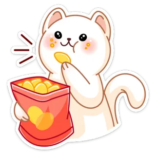 🍿 кот, каваи, милый, еда, чипсы, перекус, еда, мультфильм telegram sticker