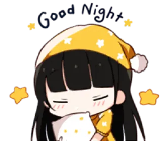 😴 Good Night! Good night, sleep, stars, cartoon, cute, night, girl, pillow whatsapp sticker