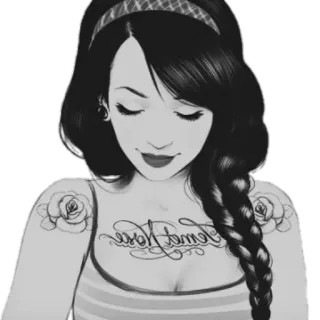 😌 Femme Fatale tattoo, rose, woman, girl, portrait, black and white, illustration telegram sticker