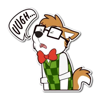 😫 UGH... dibujo animado, perro, ugh, molesto, animal, gafas, pajarita telegram sticker