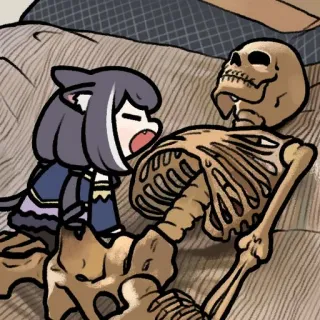 💀 anime, scheletro, personaggio, gatto, sdraiato telegram sticker