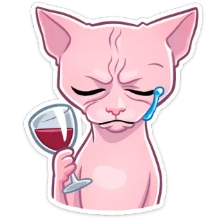 😢 Katze, Sphynx, Wein, traurig, weinend, Alkohol, Emoji, Sticker telegram sticker