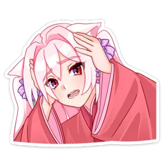 😦 cô gái anime, tai mèo, dễ thương, lo lắng, tóc hồng, nhãn dán telegram sticker