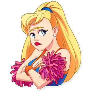 😒 Cheerleader, blond, Cartoon, Figur, Pompons telegram sticker