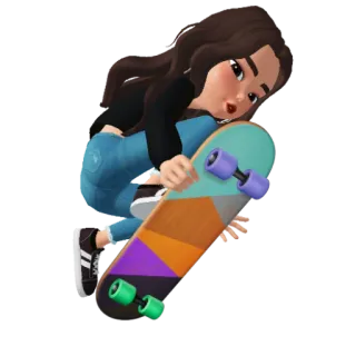 🏂 skate, mulher, desenho animado, avatar, skatista, jeans telegram sticker