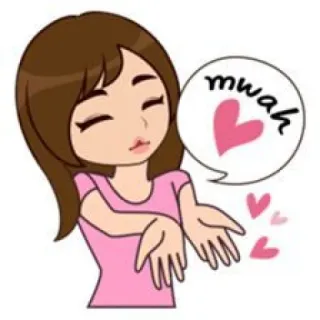 😘 mwah จูบ, ผู้หญิง, การ์ตูน, รัก, หัวใจ, ความรัก telegram sticker