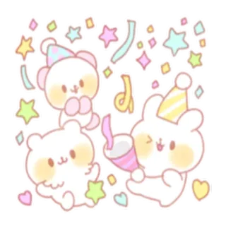 🎊 kawaii, imut, pesta, perayaan, binatang, pastel, ulang tahun whatsapp sticker
