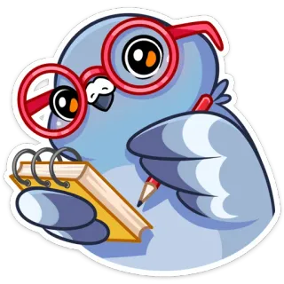 🤓 chim, kính, bút chì, sổ tay, viết, phim hoạt hình telegram sticker