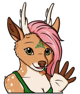 👋 cervo, antropomorfo, furry, nodo celtico, capelli rosa, cartone animato, animale whatsapp sticker