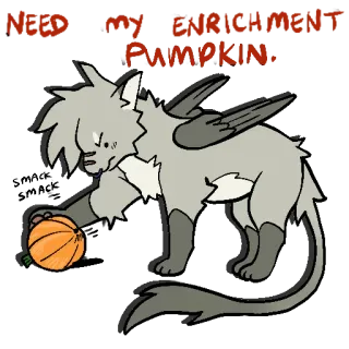 🎃 NEED MY GAMERCH MENT PUMPKIN. cat, pumpkin, halloween, winged cat, cute, cartoon whatsapp sticker