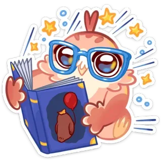 🤓 owl, reading, book, cartoon, glasses, stars, cute, animal telegram sticker