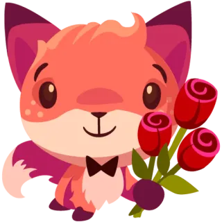 🌹 fox, cartoon, cute, roses, flowers, animal telegram sticker