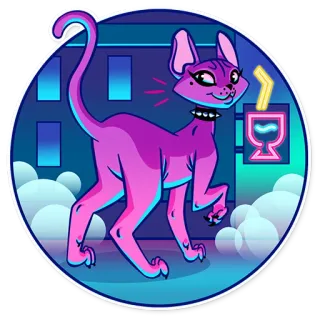 🍷 cat, sphynx cat, sticker, neon, drink, night, clouds telegram sticker