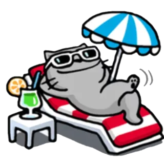😌 Katze, Entspannung, Sommer, Strand, Cartoon, Sonnenbaden, Urlaub telegram sticker