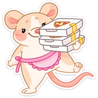 ☺️ mouse, pizza, food, delivery, cartoon telegram sticker