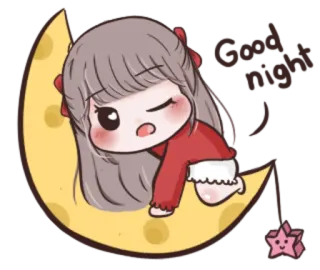 🌙 かわいい, 眠い, 月, カワイイ, 漫画, 女の子 telegram sticker