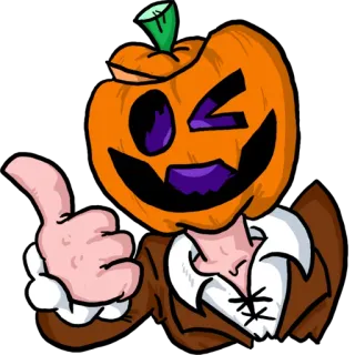 👍 calabaza, halloween, pulgar arriba, personaje, dibujos animados, guiño telegram sticker