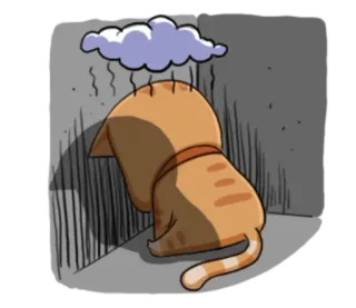 😞 Katze, traurig, Regenwolke, Cartoon, Tier, Wetter, deprimiert telegram sticker
