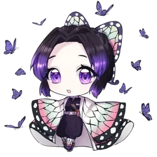 🧚‍♀ Shinobu Kocho Demon Slayer anime, chibi, demon slayer, shinobu kocho, butterfly, purple, cute telegram sticker