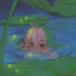 🌟 anime, garota, água, vitórias-régias, vaga-lumes, fofo telegram sticker
