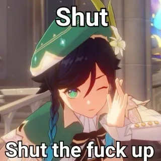 💚 Venti Genshin Impact Shut
Shut the fuck up genshin impact, anime, venti, stai zitto, dito medio whatsapp sticker