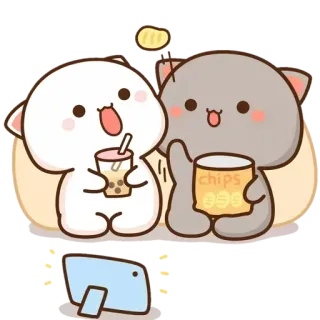 🍿 น่ารัก, การ์ตูน, สัตว์, แมว, ขนม, มันฝรั่ง, เครื่องดื่ม, ชานมไข่มุก telegram sticker
