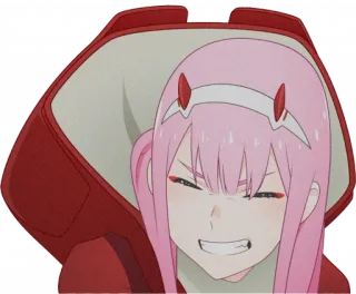 👔 Zero Two Darling in the Franxx anime, zero two, darling in the franxx, pink hair, horns, smiling telegram sticker
