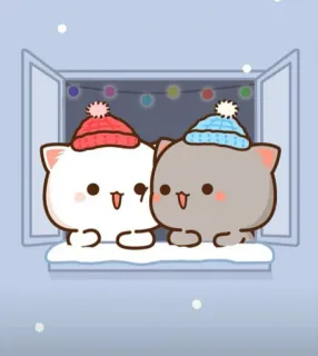 ❄ süß, Katzen, Winter, Schnee, Fenster telegram sticker