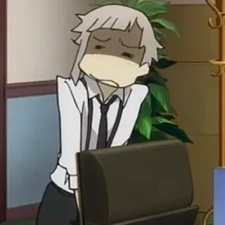 🍥 Anime, Manga, Personnage, Drôle, Expression, Agacé, Fatigué, Ordinateur whatsapp sticker