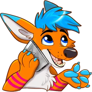 📞 Furry, Renard, Anthropomorphe, Cartoon, Téléphone, Animal, Personnage whatsapp sticker