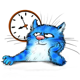 ⏰ gatto, orologio, blu, cartone animato, attesa, tempo telegram sticker